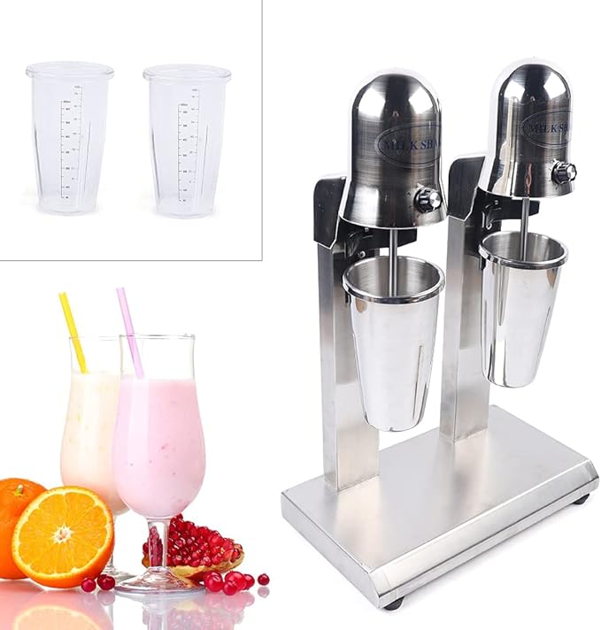 Commercial Stainless Steel Milk Shake Machine, Stainless Steel Milk Shaking Machine, Electric Double Head Drink Mixer 110V 15000RMP (Round Head))