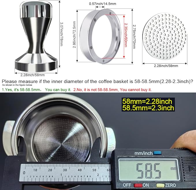 5 Pieces - 58mm Espresso Tamper Accessories Kit Fit 58-58.5mm Portafilters, 58mm Coffee Tampers Set, WDT Stirrer Tool, Puck Screen, Dosing Funnel, Coffee Cleaning Brush (58mm)