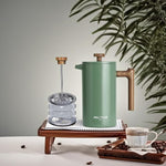 Load image into Gallery viewer, POLIVIAR French Press Coffee Maker, 34 oz Coffee Press with Real Wood Handle, Double Wall Insulation &amp; Dual-Filter Screen, Food Grade Stainless Steel for Good Coffe and Tea (Flatland)