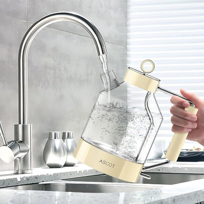 Electric Kettle, ASCOT Glass Electric Tea Kettle 1.5L 1500W Retro Tea Heater & Hot Water Boiler, No Plastic, BPA-Free, Cordless, with Auto Shut-Off and Boil-Dry Protection (Creme)