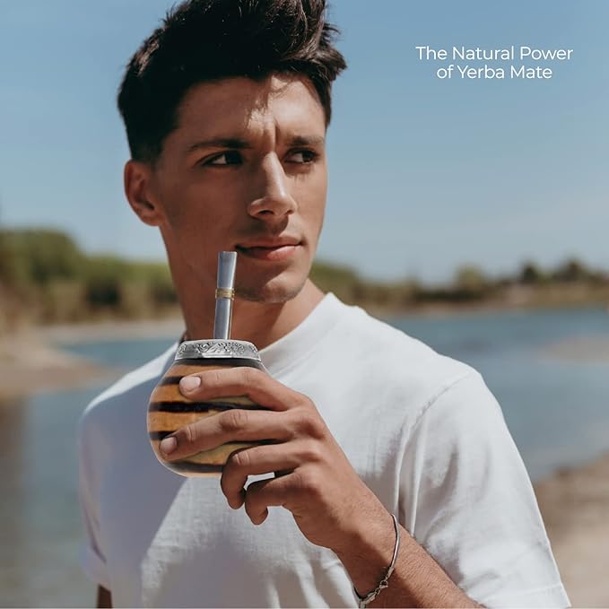 BALIBETOV Yerba Mate Gourd Set (Original Natural Handmade Yerba Mate Cup Argentina) - Includes Mate Tea Cup, Bombilla (Mate Straw) and Clean Brush - Classic Mate Cup and Bombilla Set (01)