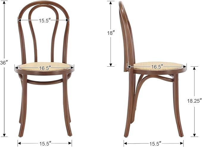 Kmax Vintage Dining Chairs Set of 6, Thonet Soild Wood Rattan Dining Room Chairs Armless French Country Kitchen Chairs for Wedding Hotel Dessert Shop Cafe, Walnut