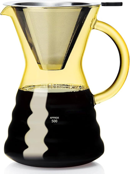 Unbreakable - Pour Over Coffee Maker with Permanent Stainless Filter 27 fl oz, Thickened Heat-Resistant Borosilicate Glass Dripper Coffee Brewer, Stovetop Safe