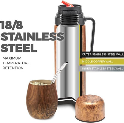 BALIBETOV Complete Yerba Mate Set - Modern Mate Gourd, Thermal Flask, Yerba Container, Bombilla and Cleaning Brush Included - All Premium Quality 304 18/8 Stainless Steel