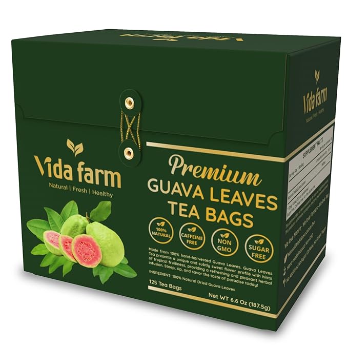 VIDA FARM 125 Premium Guava Leaf Tea Bags, Zero Sugar Tea, Handpicked, 100% Pure and Natural Guava Leaves, Non-GMO, No Caffeine, Gluten-Free, Vegan