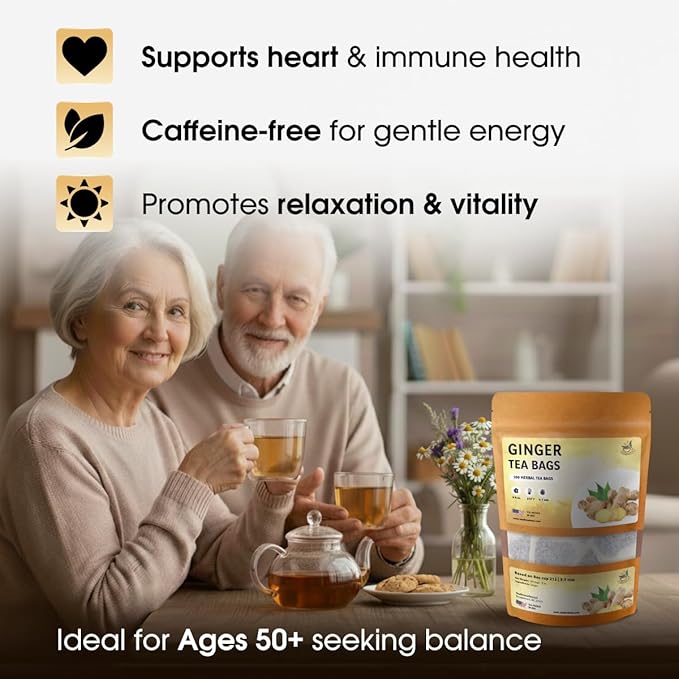 TeaDreamTea Ginger Tea Bags - 100 Bleach-Free Tea Bags | Caffeine Free, Antioxidant, Calms Upset Stomach - Strengthen Immune System - Herbal Ginger Tea