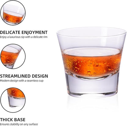KAMMAK Whiskey Glasses Set, 8.12 oz (240 ml) Old Fashioned Tumbler, Thick Base Crystal Glass with Delicate Rim & Seamless Design for Scotch, Bourbon, Cocktails, Lead-Free Barware