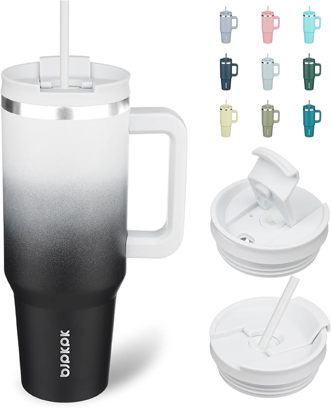 BJPKPK Insulated Tumblers With Handle And Straw 40 oz Stainless Steel Tumbler Cups With Lid,Day And Night