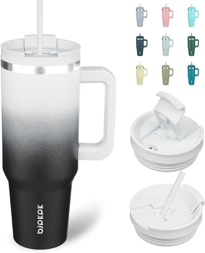 BJPKPK Insulated Tumblers With Handle And Straw 40 oz Stainless Steel Tumbler Cups With Lid,Day And Night