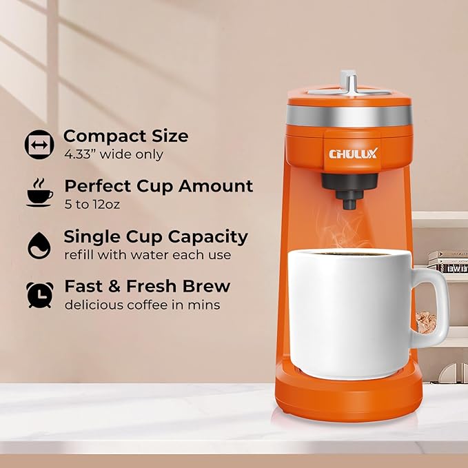 CHULUX Single Serve Coffee Maker for K Capsule, Mini Coffee Maker for One Cup Americano, Lightweight Pod Coffee Machine, Orange
