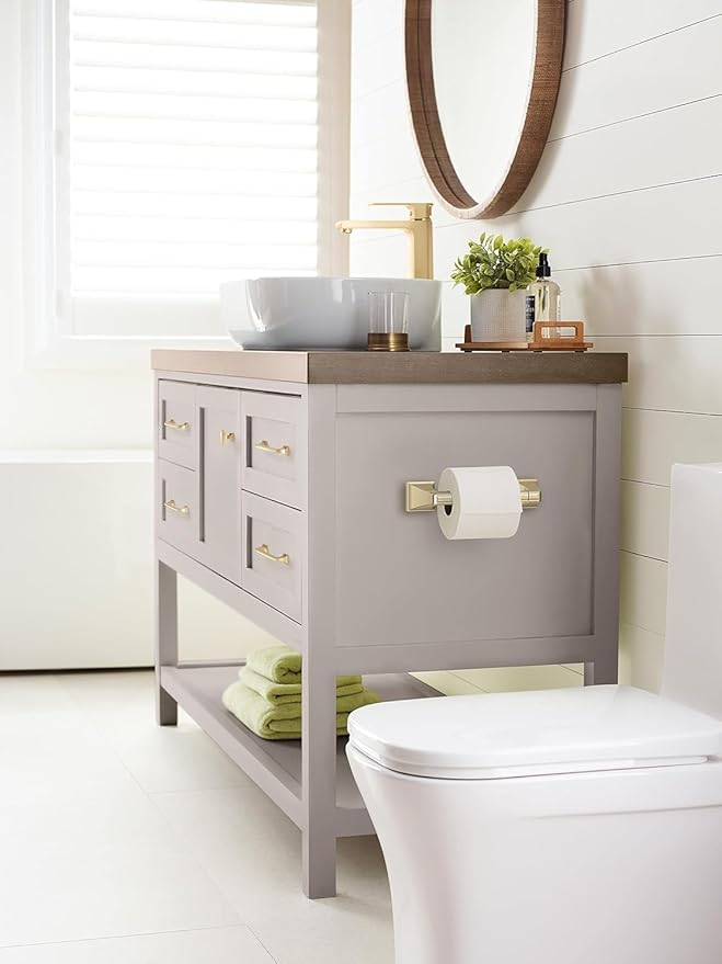 Amerock BH36021BBZ | Golden Champagne Pivoting Double Post Toilet Paper Holder | 8-13/16 in. (224 mm) Toilet Tissue Holder | Mulholland | Bath Tissue Holder | Bathroom Hardware | Bath Accessories