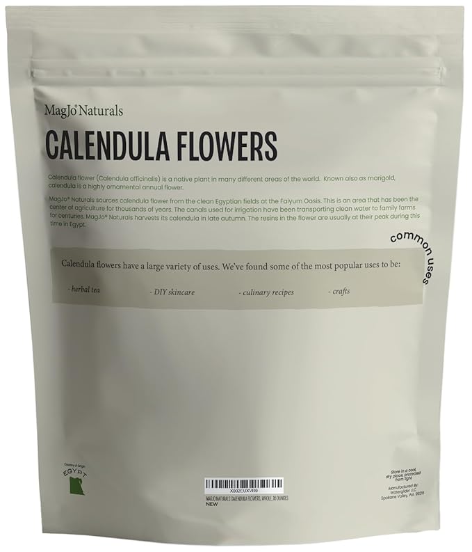 MagJo Naturals, Calendula Flower (1 Pound Bag) whole dried calendula flowers and petals, Calendula officinalis, loose leaf tea, marigold flowers, loose leaf teas, cocktail bombs, Raw
