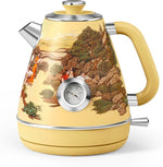 Load image into Gallery viewer, Hazel Quinn Retro Electric Kettle - 1.7 Liters / 57.5 Ounces Tea Kettle with Thermometer, All Stainless Steel, 1200 Watts Fast Boiling, BPA-free, Cordless, Automatic Shut Off - Garden Scenery