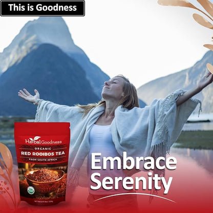 Organic Rooibos Tea - Caffeine-Free Tea Rich in Antioxidants, Herbal Tea Bags, USDA Organic, Non-GMO, Premium Red Rooibos Tea from South Africa - 8oz Pouch by Herbal Goodness