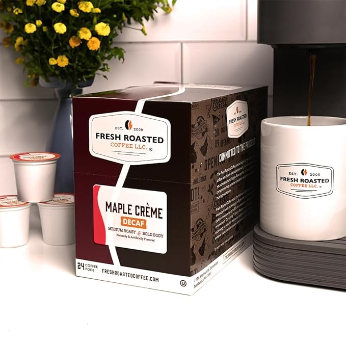 Fresh Roasted Coffee, Decaf Maple Crème, Flavored Coffee Pods, 24 Count