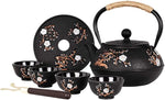 Load image into Gallery viewer, Japanese Style Cast Iron Teapot with 4 Tea Cups Trivet Tetsubin Tea Kettle with Infuser Chinese Tea Set for Adults Iron Tea Pots Black (Magpie and Plum Pattern)