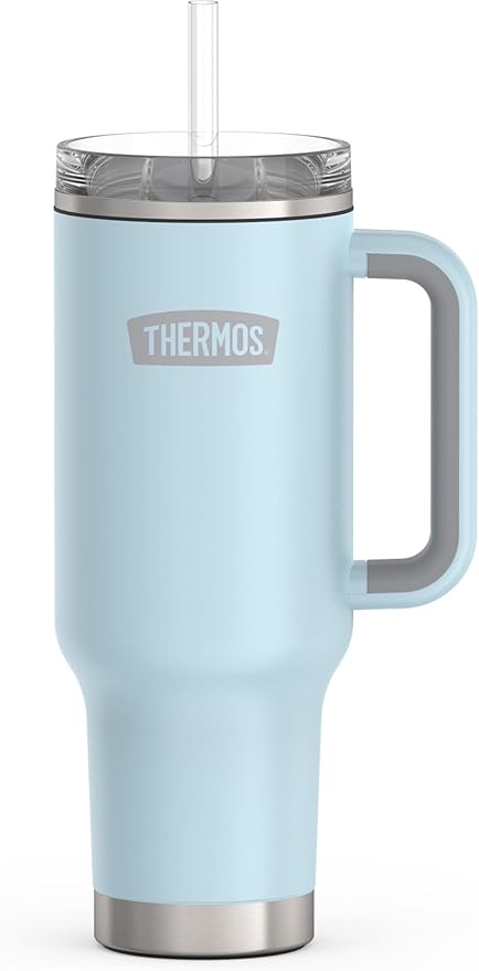THERMOS Stainless Steel Cup Holder Mug - 40 Ounce, Glacier - Insulated Tumbler with Lid and Straw, Plus Leak-Resistant Slide Lock