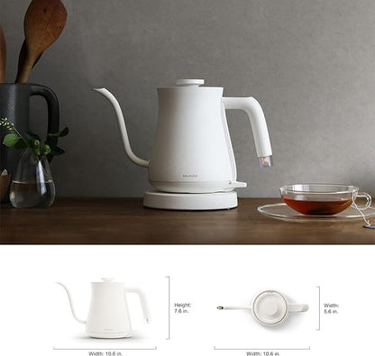 BALMUDA The Kettle | Electric Gooseneck Kettle | Lightweight | Stainless Steel | 0.6L (20fl oz) Capacity | Neon Light Indicator | Perfect for Tea and Coffee | US Version | White