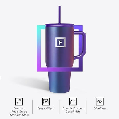 IRON °FLASK Co-Pilot Insulated Mug w/Straw & Flip Cap Lids - Cup Holder Bottle for Hot, Cold Drink - Leak-Proof - Water, Coffee Portable Travel Mug - Dark Pine, 32 Oz