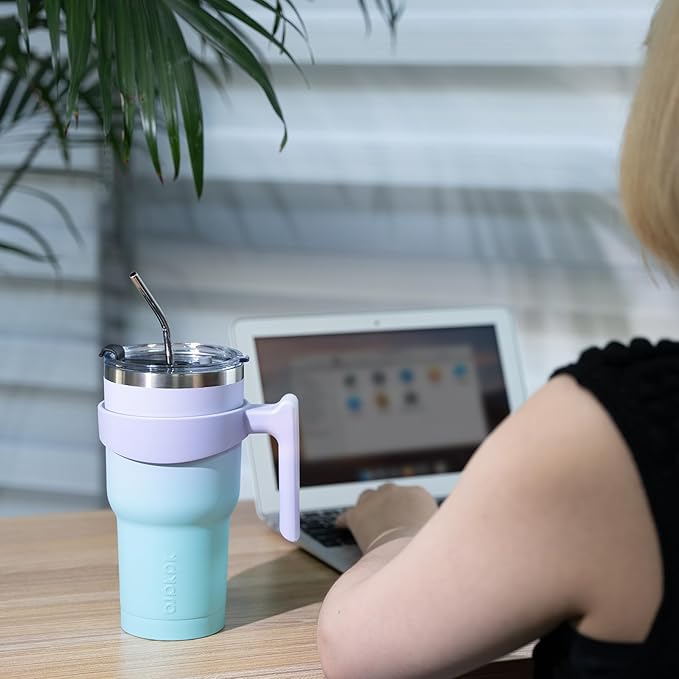 BJPKPK 30 oz Tumbler With Handle Stainless Steel Insulated Tumblers With Lid And Straw For Women,Lavender Green