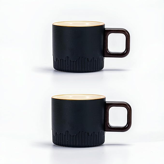 Espresso Cups Set of 2, 2 oz Ceramic Espresso Cups, Demitasse Cups for Tea or Coffee (Black)