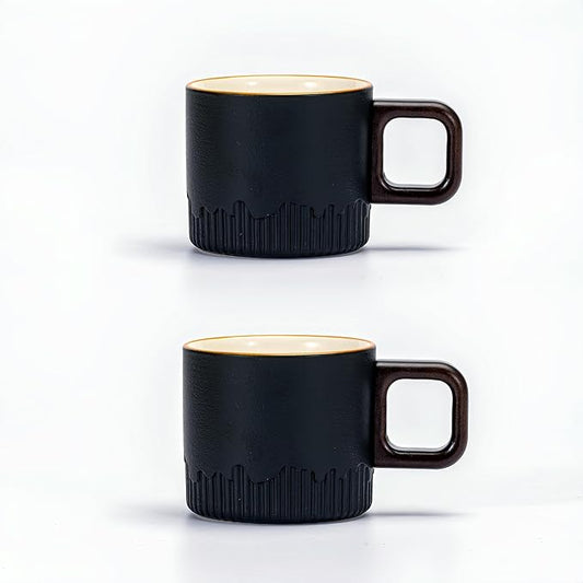 Espresso Cups Set of 2, 2 oz Ceramic Espresso Cups, Demitasse Cups for Tea or Coffee (Black)