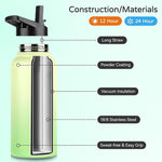 Load image into Gallery viewer, DOMICARE 32 oz Insulated Water Bottle Bulk, Vacuum Insulated Stainless Steel Sports Water Bottle with Straw Lid &amp; Spout Lid, Leakproof, Reusable - Travel, Camping, Bike, Green Gradient (8 Pack)