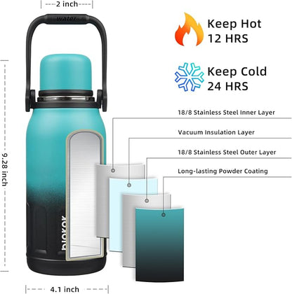 BJPKPK Insulated Thermal Water Bottle with Handle and Lid 40oz Stainless Steel Water Bottles for Cold and Hot Beverages,TealBlack
