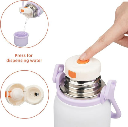 Insulated Water Bottle with Handle and Strap,Vacuum Travel Tumbler with Cup Lid,Thermo Coffee Cup for Hot Cold Drinks 27 OZ,Purple Pearl