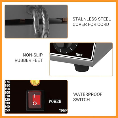 Double Head Commercial Waffle Maker, 2400W Stainless Steel Nonstick Waffle Iron with 122℉ to 572℉ Temp Range & Time Control, Perfect for Home Cafe Restaurant Snack Bar Bakeries