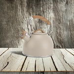 Load image into Gallery viewer, Tea Kettle, Vegoran 100 OZ / 3 Liter Whistling Tea Kettle, Tea Pots for Stove Top Food Grade Stainless Steel with Wood Pattern Folding Handle, Loud Whistle Kettle for Tea, Coffee, Milk (Milk White)