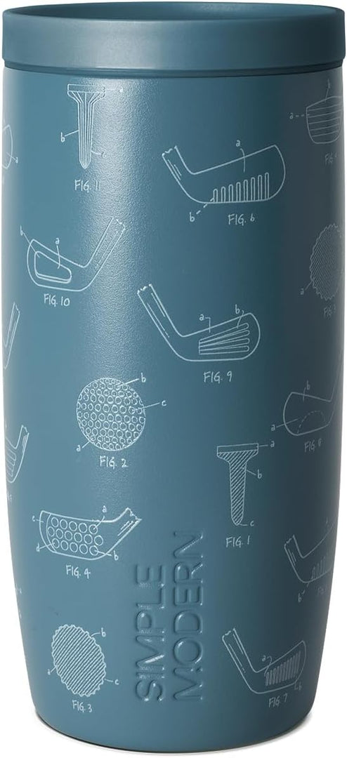 Simple Modern Father's Day Signature Voyager | 16oz Travel Coffee Mug Tumbler with 360° Lid | Gifts for Dad, Him | Ceramic-Lined Insulated Stainless Steel Cold Brew Iced Coffee Cup | Golf Schematics