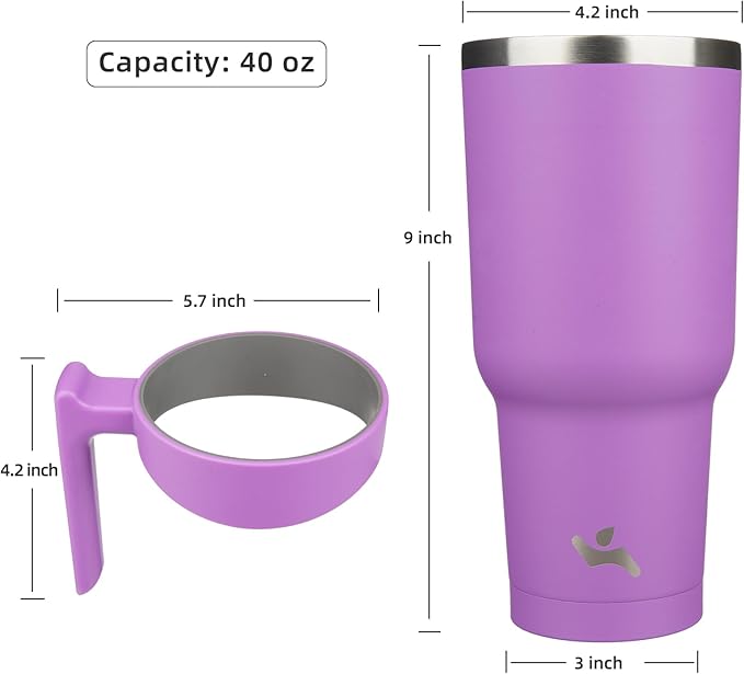 40 oz Tumbler with Handle and 2 Straw 2 Lid, Insulated Water Bottle Stainless Steel Vacuum Cup Reusable Travel Mug,Lavender