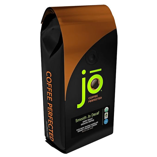 SMOOTH JO DECAF: 12 oz. Organic Dark French Roast Ground Coffee, Swiss Water Process, Rich Creamy Fair Trade Certified, 100% Arabica Coffee, Certified Organic, Gluten & Chemical Free by Jo Coffee®