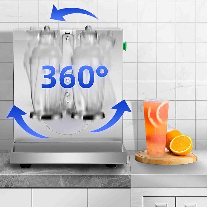 TECHTONGDA Commercial Milk Tea Shaker Machine, Professional Stainless Steel Double Frame Auto Bubble Tea Maker, Milk Making Machine with 2pcs 750ml Stainless Steel and 2pcs 700ml Transparent Cups