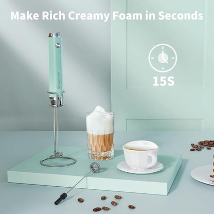 Maestri House Rechargeable Milk Frother with 3 Heads, LunaFro AS Handheld Electric Foam Maker Waterproof Detachable Stainless Steel Whisk Drink Mixer Foamer with Stand for Lattes, Cappuccino, Egg
