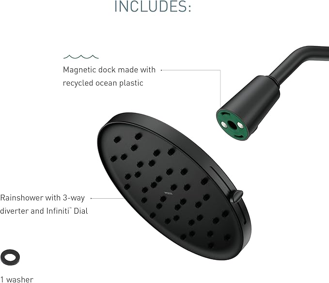 Moen Verso Matte Black Adjustable 9" Diameter Eco-Performance 1.75gpm Spray Head Rainshower, 220R3EPBL