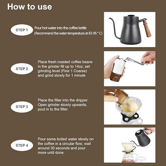 Pour Over Coffee Maker Set Coffee Kettle Scale Server Dripping Cup Bean Grinder Filter Paper Ceramic Cup ALL in 1 Great Portable Metal Box for Traveling Excellent Coffee Gift