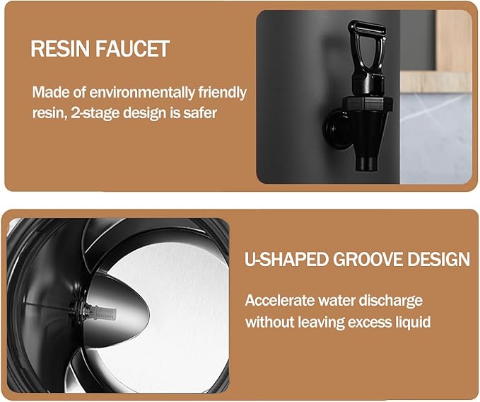 Insulated Beverage Dispenser, 12L/3.2gallon 304 thickened food-grade stainless steel Hot Drink Dispenser, Hot&Cold water urn with thermometer faucet for hot tea&coffee, cold milk, water, juice(Black)