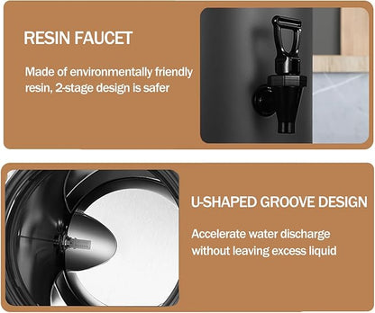 Insulated Beverage Dispenser, 12L/3.2gallon 304 thickened food-grade stainless steel Hot Drink Dispenser, Hot&Cold water urn with thermometer faucet for hot tea&coffee, cold milk, water, juice(Black)