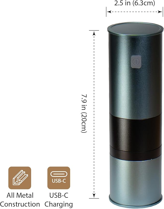 PT1 Portable Electric Burr Coffee Grinder V2, USB-C Rechargeable Stainless Conical Burr Grinder, Aluminum Body with Cleaning Brush Included