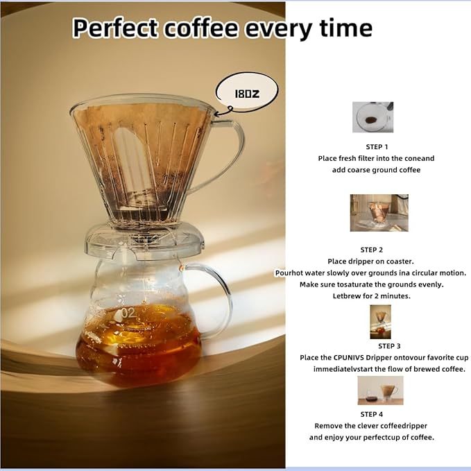 Coffee Dripper with Coffee Filters Drip Coffee Maker Pour Over 100 coffee Filters Large 18 oz BPA Free