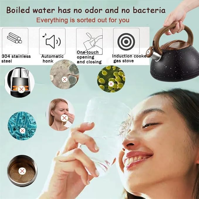 3.1QT/3L Whistling Tea Kettle for Stove Tops,Tea Kettle for Stovetop,Stainless Steel Tea Pot with Anti-Heat Handle and Simple Touch Button to Control Kettle Outlet
