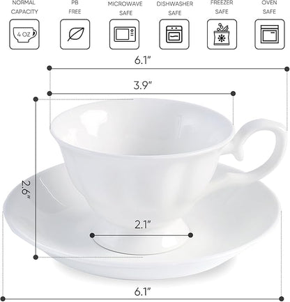 Fine Bone China Coffee Cups with Saucers, Set of 2 Vintage British Royal Style Ceramic Tea Cups, 4 Oz Small Tea Cup and Saucer Set for Afternoon Tea or Gift