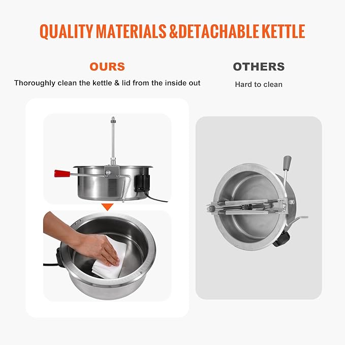 VEVOR Popcorn Maker, 1615W Popcorn Popper Machine, 16 Oz Kettle Large Capacity Countertop Popcorn Maker with Tempered Glass, Includes 3 Stainless Steel Scoops, Movie Theater Style, Red