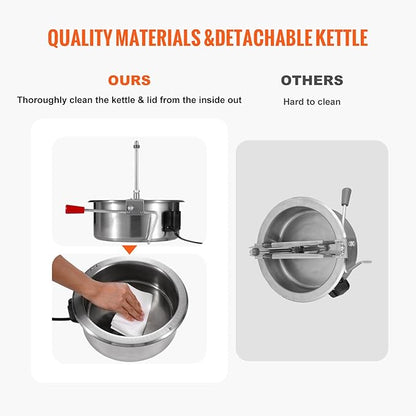 VEVOR Popcorn Maker, 1615W Popcorn Popper Machine, 16 Oz Kettle Large Capacity Countertop Popcorn Maker with Tempered Glass, Includes 3 Stainless Steel Scoops, Movie Theater Style, Red