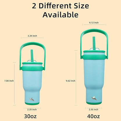 30 oz Tumbler with Side Handle, Insulated Water Bottle with Straw and 2 in 1 Lid, Stainless Steel Cup Travel Coffee Mug for Sports Office Gym,Ice Blue