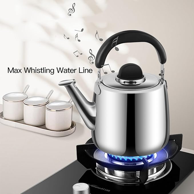 Tea Kettle,Whistling Tea kettle for Stove Top,2 QT Stainless Steel Teapot,Induction Tea Kettle Pot for Stovetop (1.9 L,Silver)