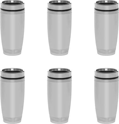 DISCOUNT PROMOS Stainless Steel Tumblers 16 oz. Set of 6, Bulk Pack - Perfect for Coffee, Soda, Other Hot & Cold Beverages - Silver