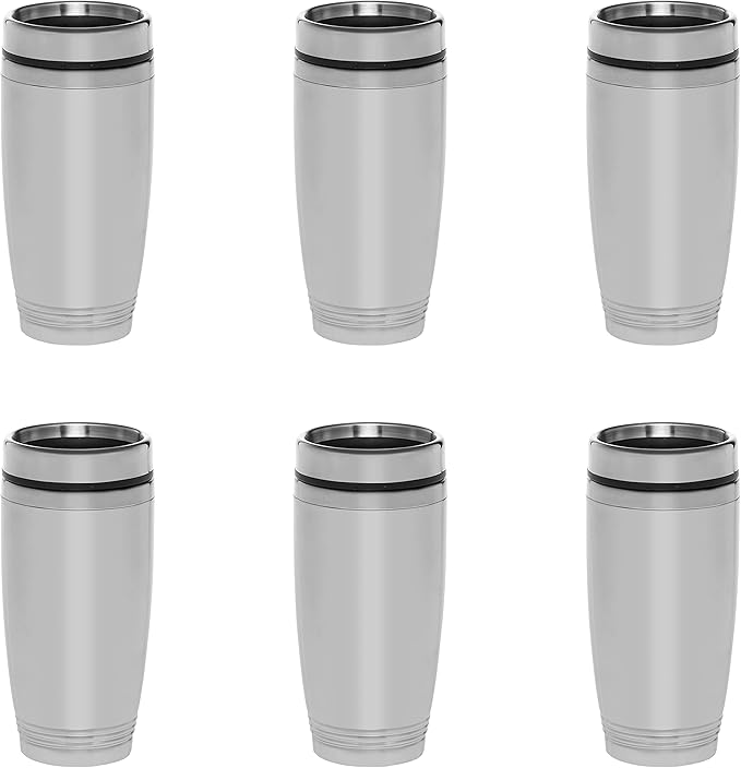 DISCOUNT PROMOS Stainless Steel Tumblers 16 oz. Set of 6, Bulk Pack - Perfect for Coffee, Soda, Other Hot & Cold Beverages - Silver